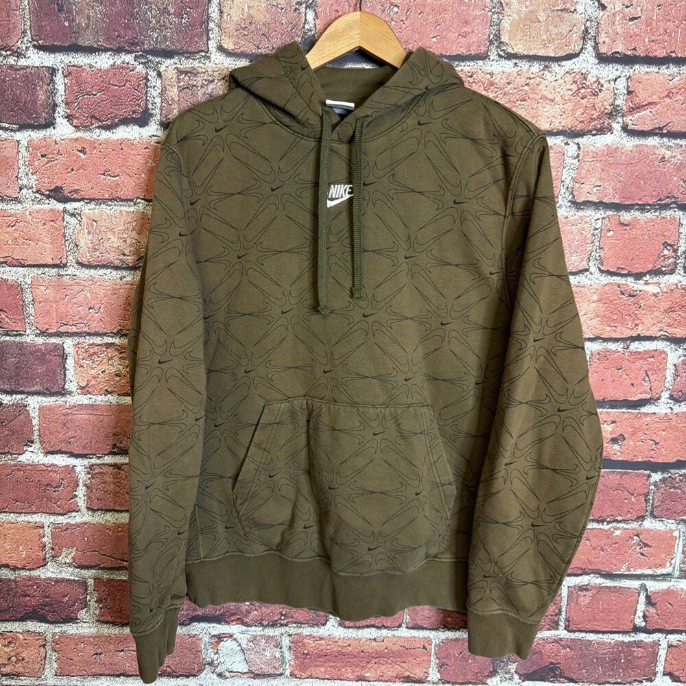 Men’s Nike Hoodie Olive Green Center Swoosh Logo Pullover Size Medium